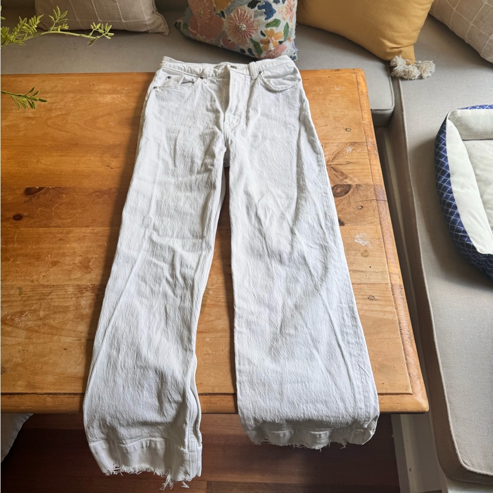 Abercrombie & Fitch White Denim Jeans The crop wide leg ultra high rise size 25